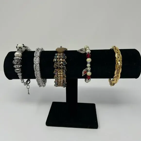 Lot 5 Jewelry Bracelets Costume Bella Perlina Gold Silver Tone Heart Shiny Beads - Picture 1 of 13